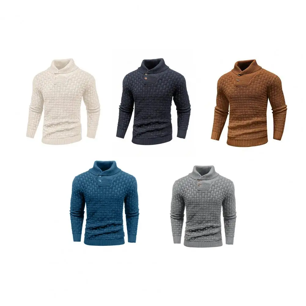 Men Fall Sweater Men's High Collar Winter Sweater with Neck Protection Long Sleeves Slim Fit Design Knitted Thick for Wear