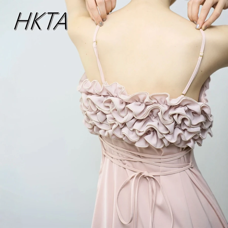 

Niche Design Glossy Waist Lady Vest Dress Summer New Commuter High Waist Pleated Chiffon Long Dresses Women Suspender Dress