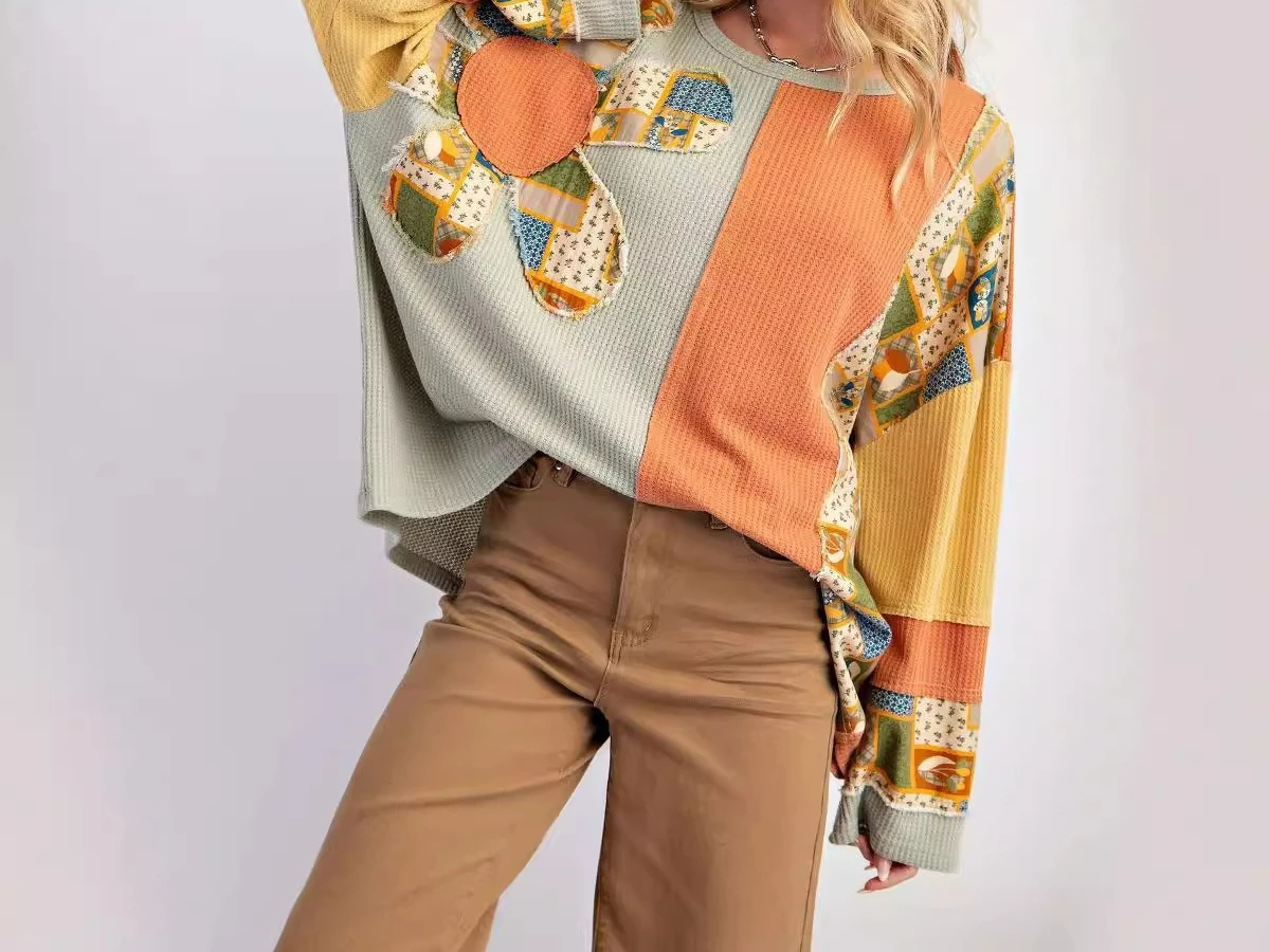 

2025 Autumn and Winter New Women's Clothing Contrasting Printed Top Casual Loose Hoodie