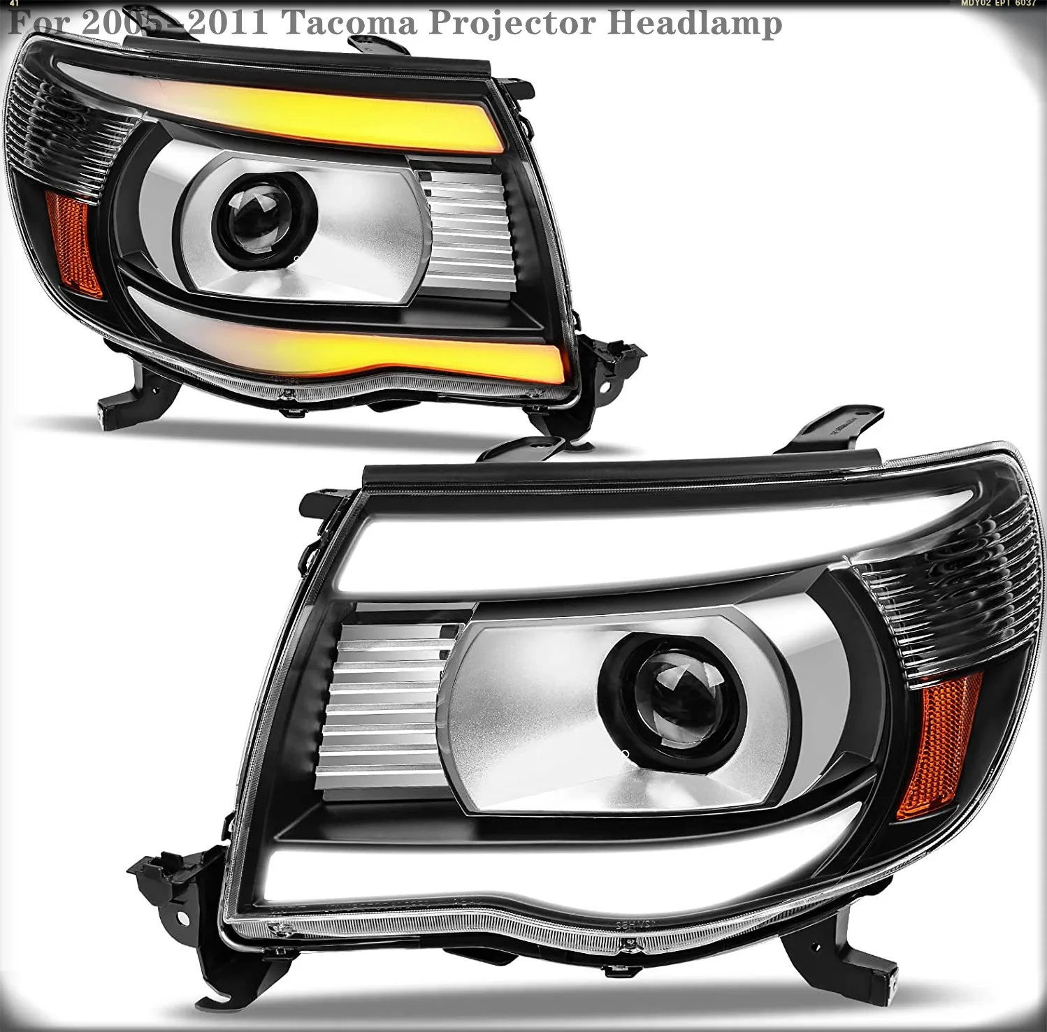 Headlights Assembly Compatible For 2005 - 2011 Tacoma Projector Headlamp with Yellow Sequential Turn Signal Light Black Housing