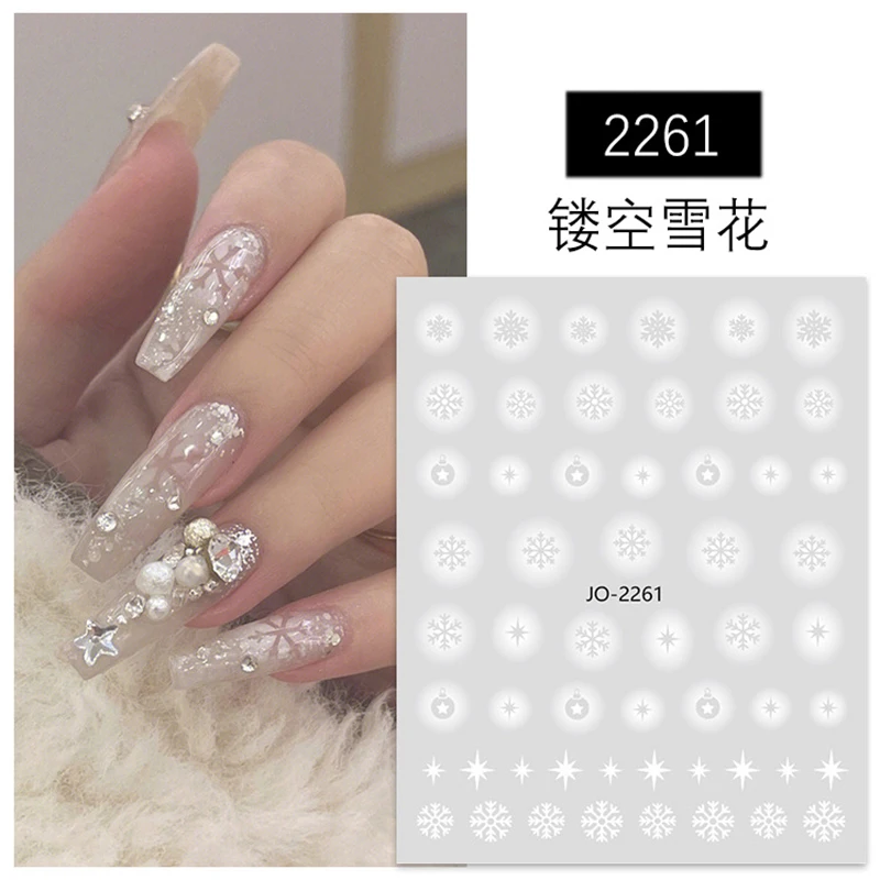 Nail Art 3D-stickers Witte holle sneeuwvlokken Kerstbomen Teruglijm Nagelstickers Decoratie voor nageltips Schoonheid