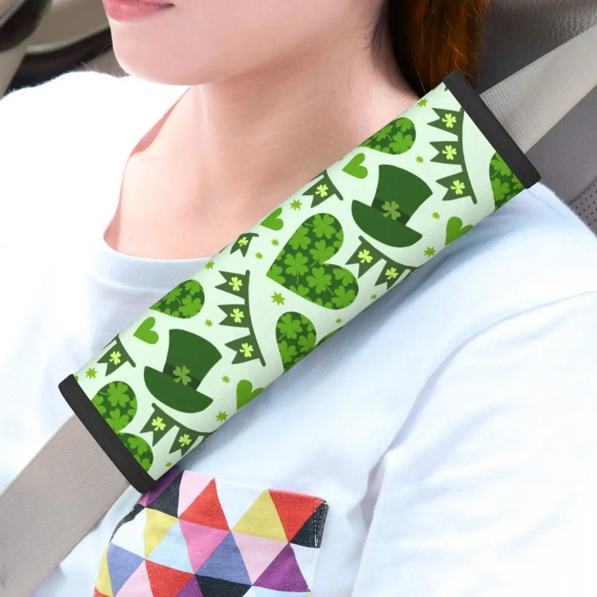 Car Saint Patricks Day Four Leaf Clover Seat Belt Cover Comfort Seat Belt Pads Cover for Cars Trucks