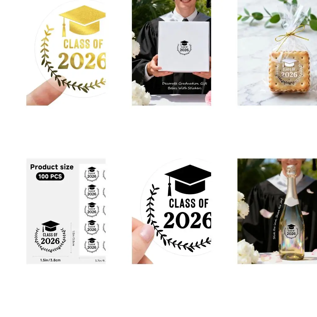  1000Pcs Shinning Commencement Cap Sticker Clear Gold Foil Graduation Sticker