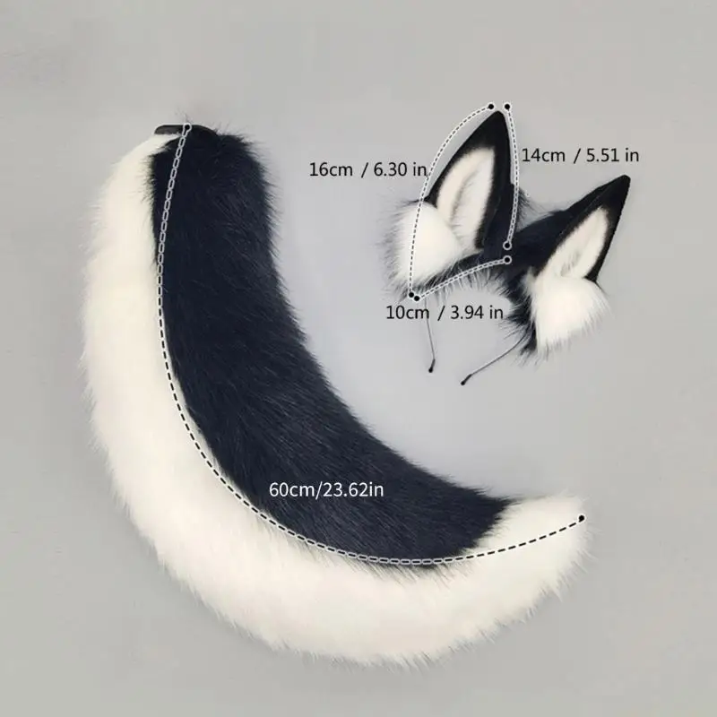 31BFแมวเครื่องแต่งกายอุปกรณ์เสริมFaux Fursสุนัขจิ้งจอกหางและหูHeadbandชุดสัตว์ฮาโลวีนคอสเพลย์สำหรับผู้หญิงผู้ชายของขวัญ