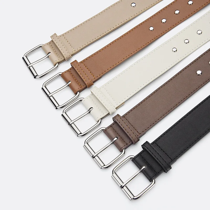 أحزمة الديكور برشام للنساء مشبك معدني بسيط 105 سنتيمتر بلون بولي PU 3.8 سنتيمتر أحزمة واسعة