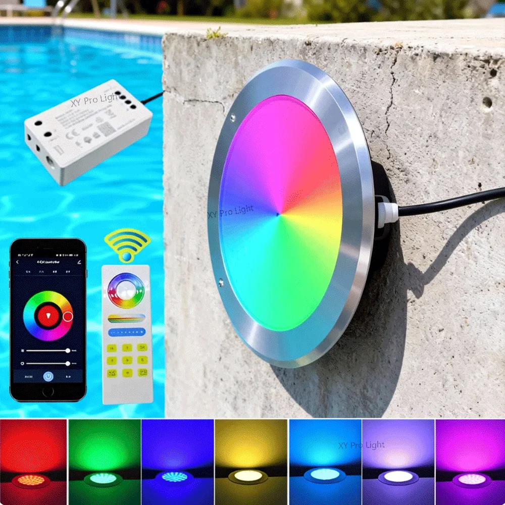 

DC12V 25W 35W RGB Underwater Lights 18W IP68 12W LED Swimming Pool Light Mobile APP Control Pool Party Decoration Fountain Lamps