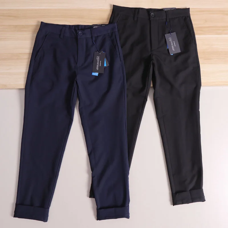 

Гладкие дышащие мужские повседневные брюки, осенние легкие, удобные, универсальные, прямые брюки на пуговицах, смесь полиэстера