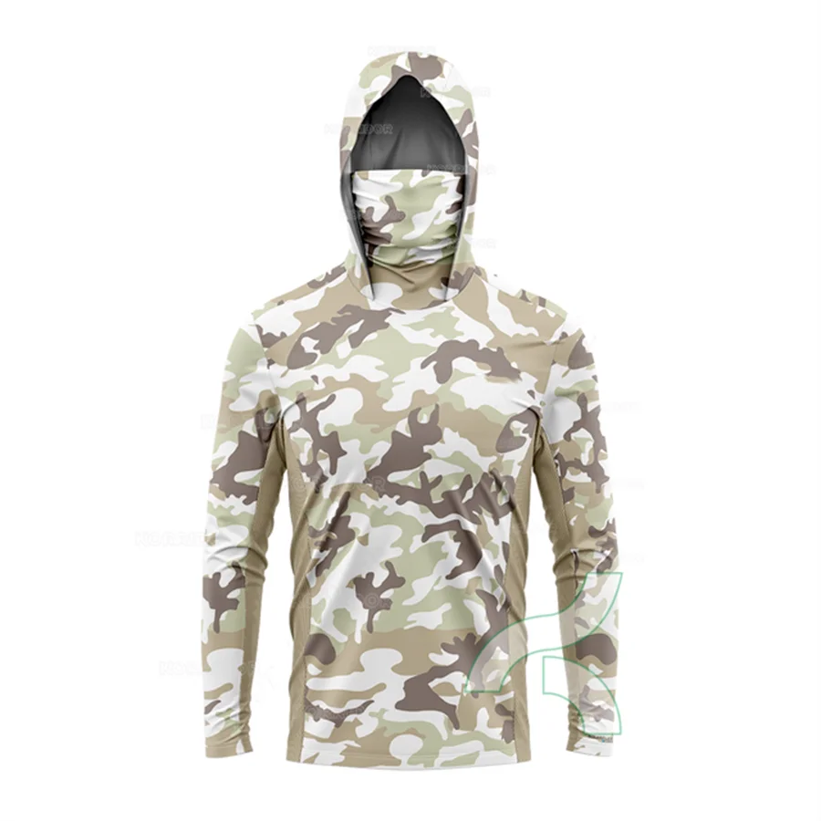 

Camouflage Fishing Shirt UPF 50+ Face Mask Long Sleeve Jerseys Summer Sun Protection T-Shirts Men Hooded Face Cover Fishing Tops