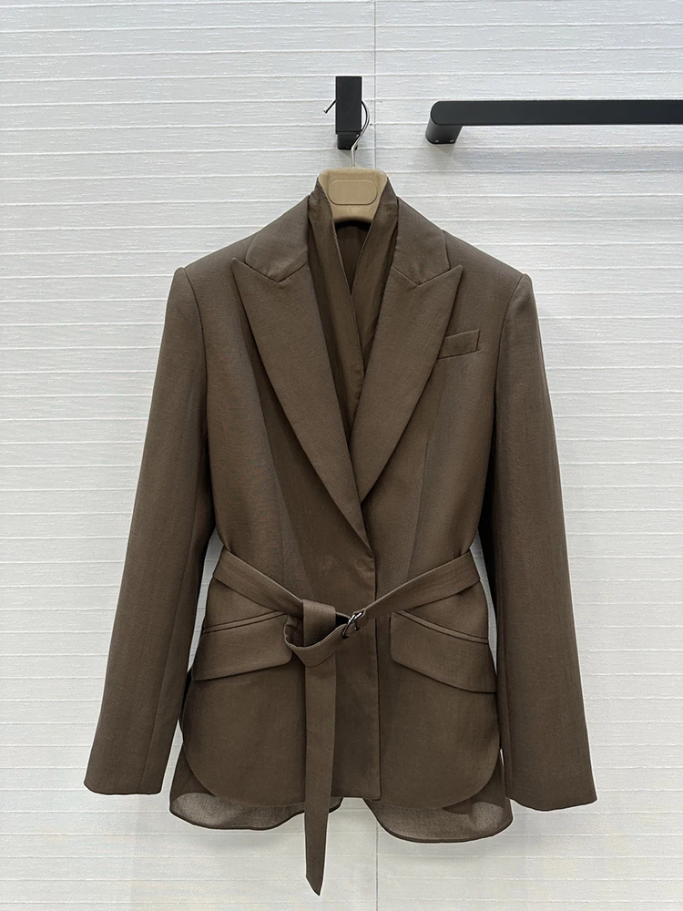 

SVORYXIU, осень-зима, новый стиль, костюм с поясом, воротник, дизайн из чистого хлопка, женский белый модный универсальный пиджак