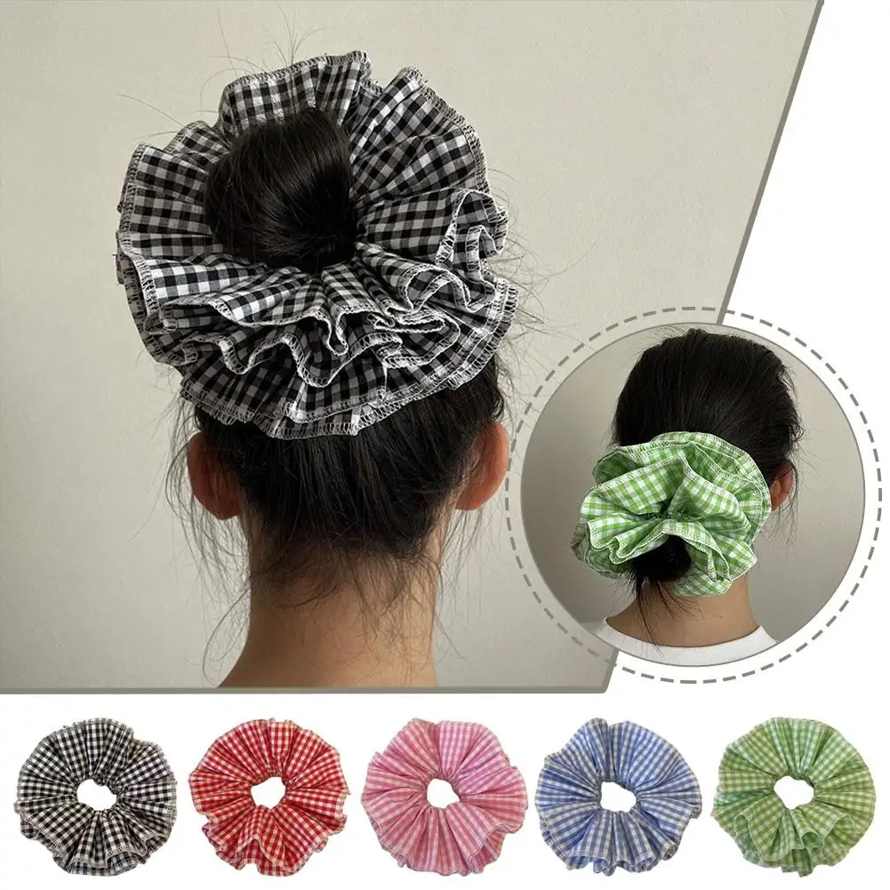 Andy Hit Color Hair Rope For Women Checkered Four Layer Edge Large Intestinal Hair Loop Ponytail Braid Headband Hair M9n4