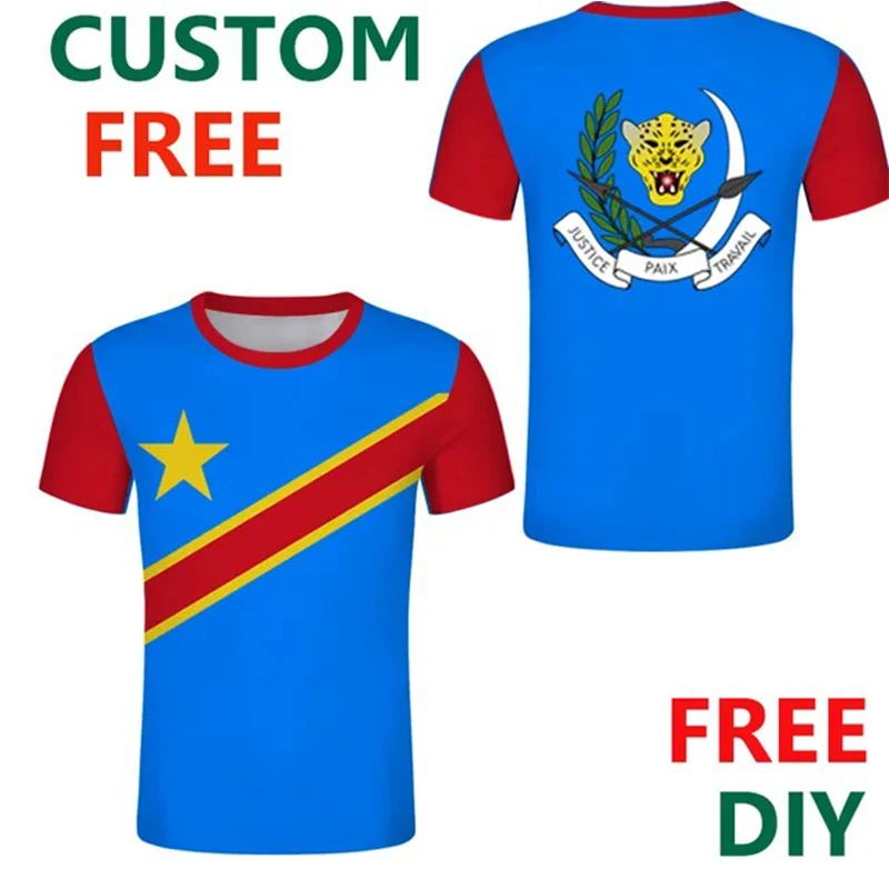 DR Congo T Shirt Summer Custom Men\'s Kinshasa ZAR Tshirts French Emblem Zaire Tee Con Customize ZA Country Design Top