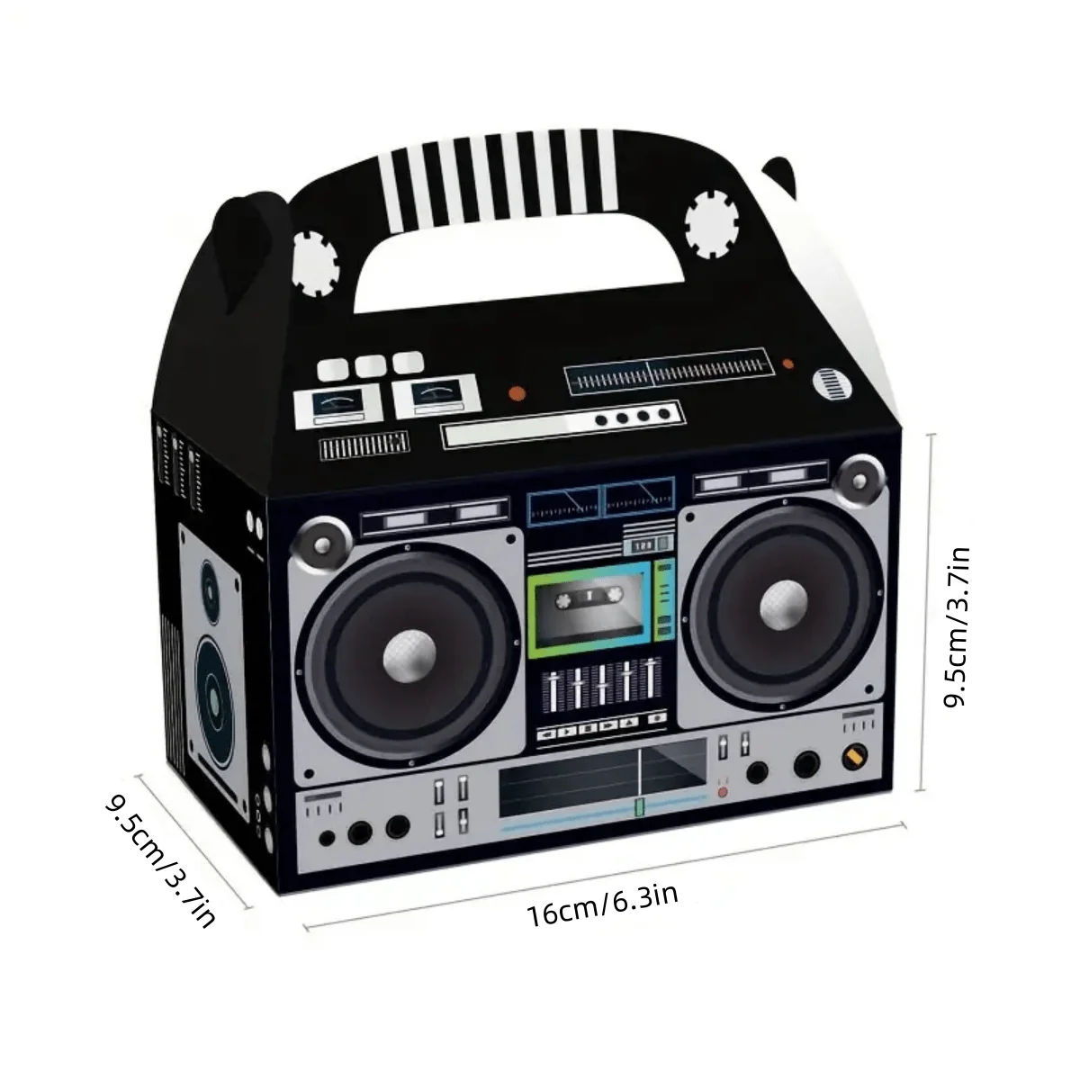 12 Stück, radioförmige Geschenkbox mit Griff, Partyzubehör im 90er-Jahre-Thema, Retro-Tasche zum Halten von Süßigkeiten-Popcorn, kleinen Spielzeugen, Verpackungsbox – Detail 1