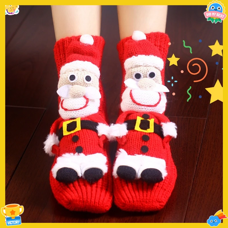 

Женские носки-тапочки из толстой пряжи с героями мультфильмов — нескользящие теплые зимние домашние носки — милые рождественские тапочки для взрослых