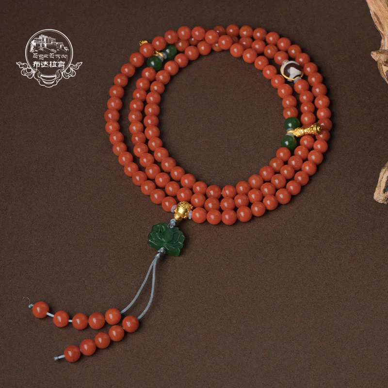 Potala Palace Baoshan South Red Bracelet Full Gold White Clothes Parent Jade 108 Buddha Beads Handstring Female Hand Holding