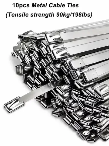 10pcs 12in Stainless Steel Zip Ties | Rustproof Heavy Duty Cable Ties for Automotive, Machinery, Outdoor