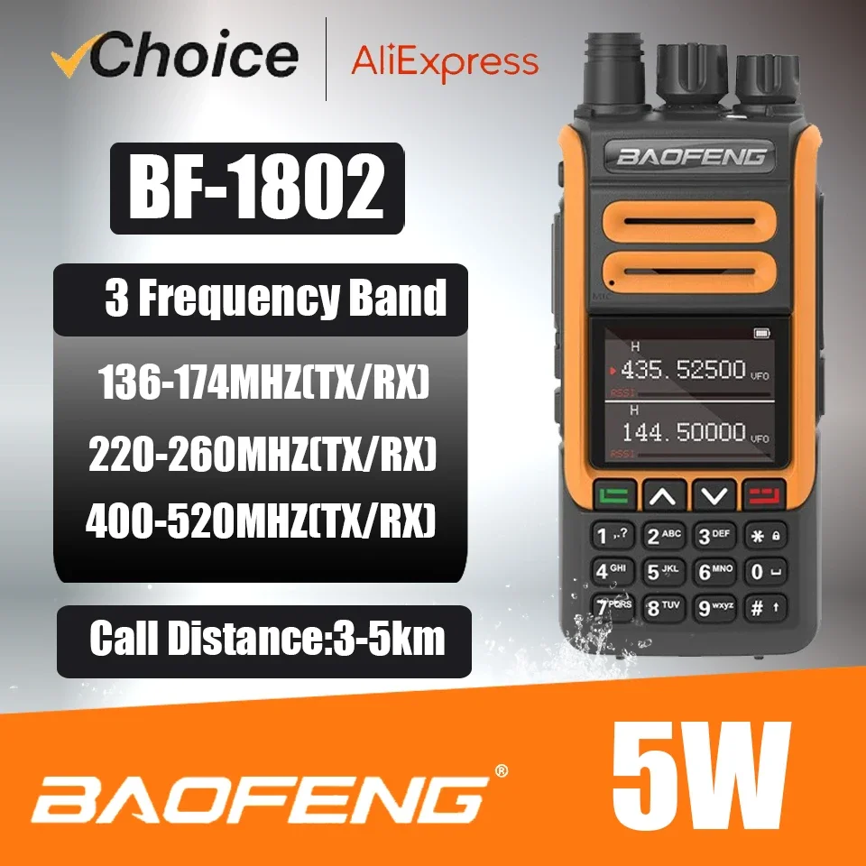 Baofeng Official Store BF-1802 Walkie Talkie 2200mah 5W Tri-Band 220-260mhz Wireless Copy Frequency FM Radio NOAA 999 Channels