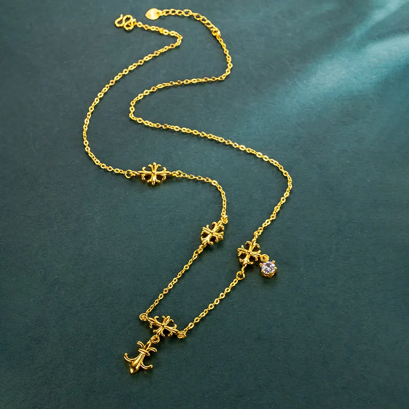 

Luxury 24K 9999 Pure Gold real gold Iris Flower Set Chain Fresh and Sweet Women's Pendant Necklace