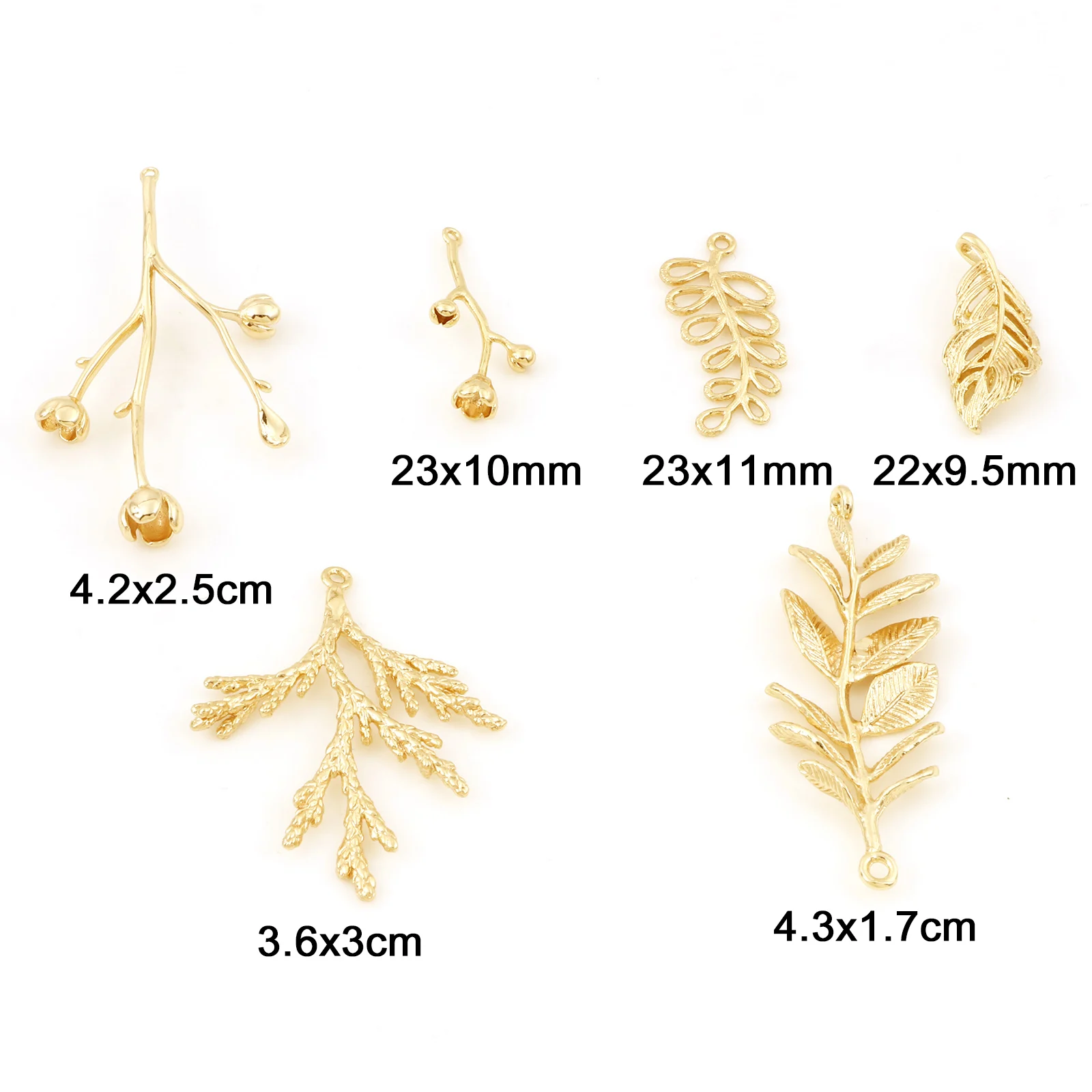 2PCs Gold Color Copper Leaf Branch Charms Flower Feather Pine Branch Pendants Connector For Jewelry Making Diy Earring Supplies