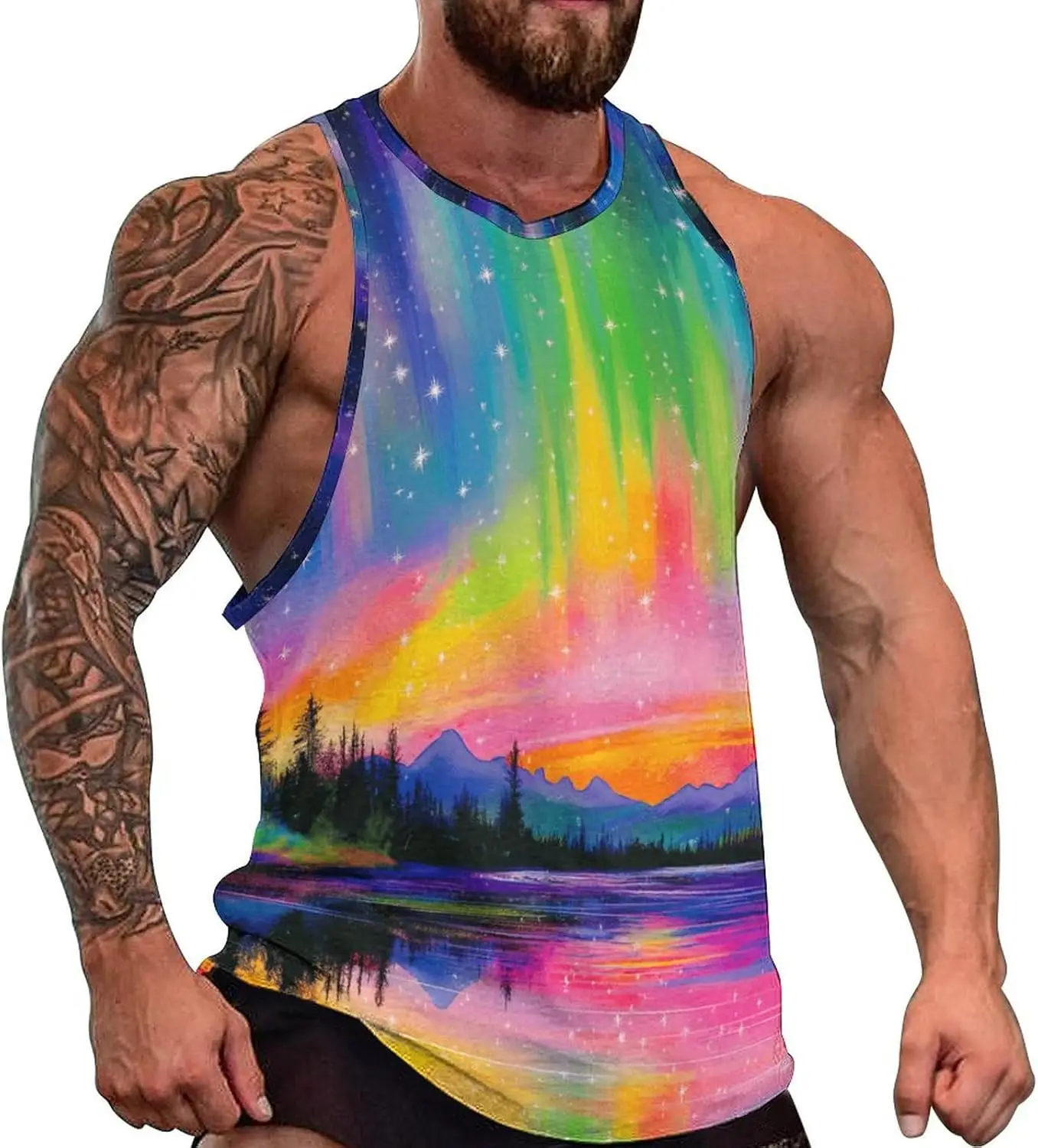 

JooMeryer Mens 3D Galaxy Forest Printed Sleeveless Gym Athletic Muscle Tank Top T-Shirts