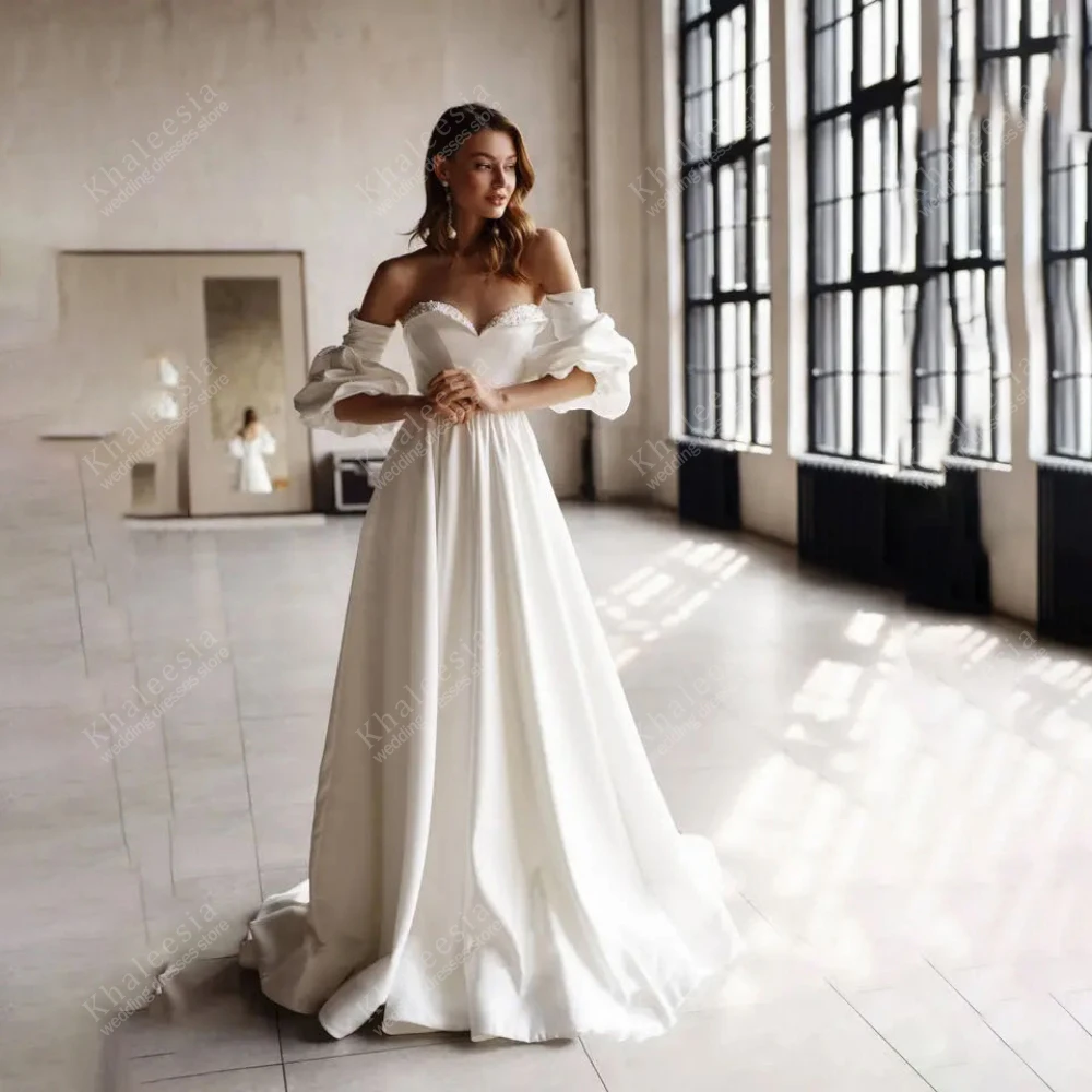 

Simple Wedding Dresses Charming Bridal Gowns Sweetheart Robes Beading Appliques Off The Shoulder Vestidos De Novia Customized