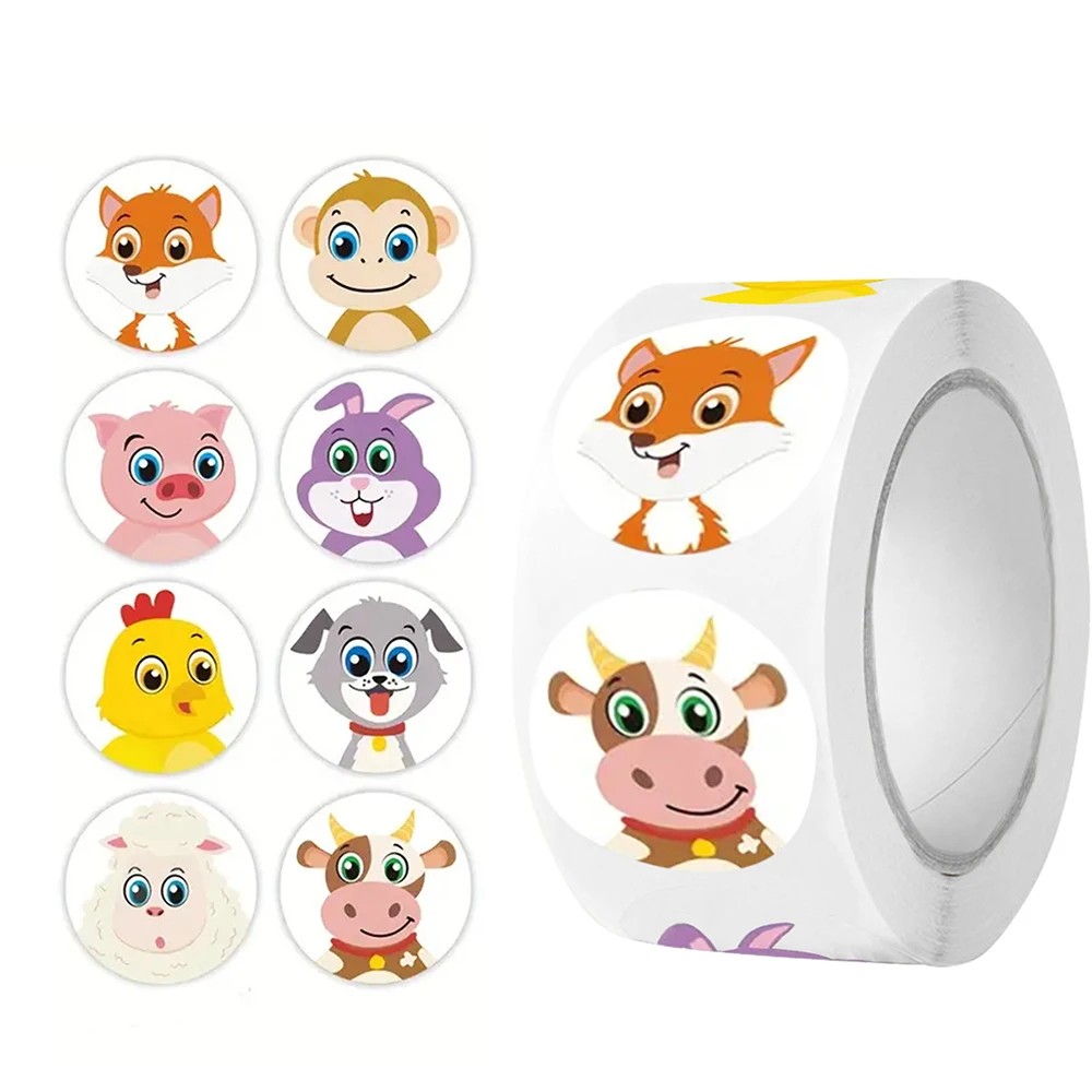 500 Stück/Rolle Kawaii Cartoon Mix Tier-Siegelaufkleber Lehrer-Belohnungs-Aufkleber für Schüler Geschenk Niedliche Dekorations-Sticker DIY Laptop Auto