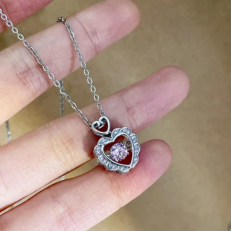 Korean Fashion Sweet Heart Shaped Necklace For Women Crystal Zircon Pendant Clavicle Chain Elegant Romantic Party Gift Jewelry