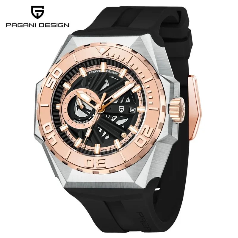 PAGANI DESIGN V2 Men Automatic Mechanical Watch Rubber Strap Sapphire Crystal Luminous Waterproof Sports Wristwatch