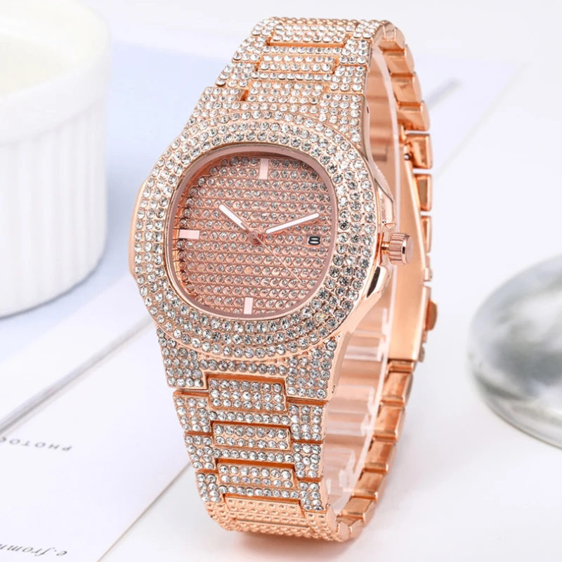 2023 Diamond Men Watch Top Luxury Brand Casual Fashion Quartz Watches Stainless Steel Belt Business Wristwatch Relogio Masculino