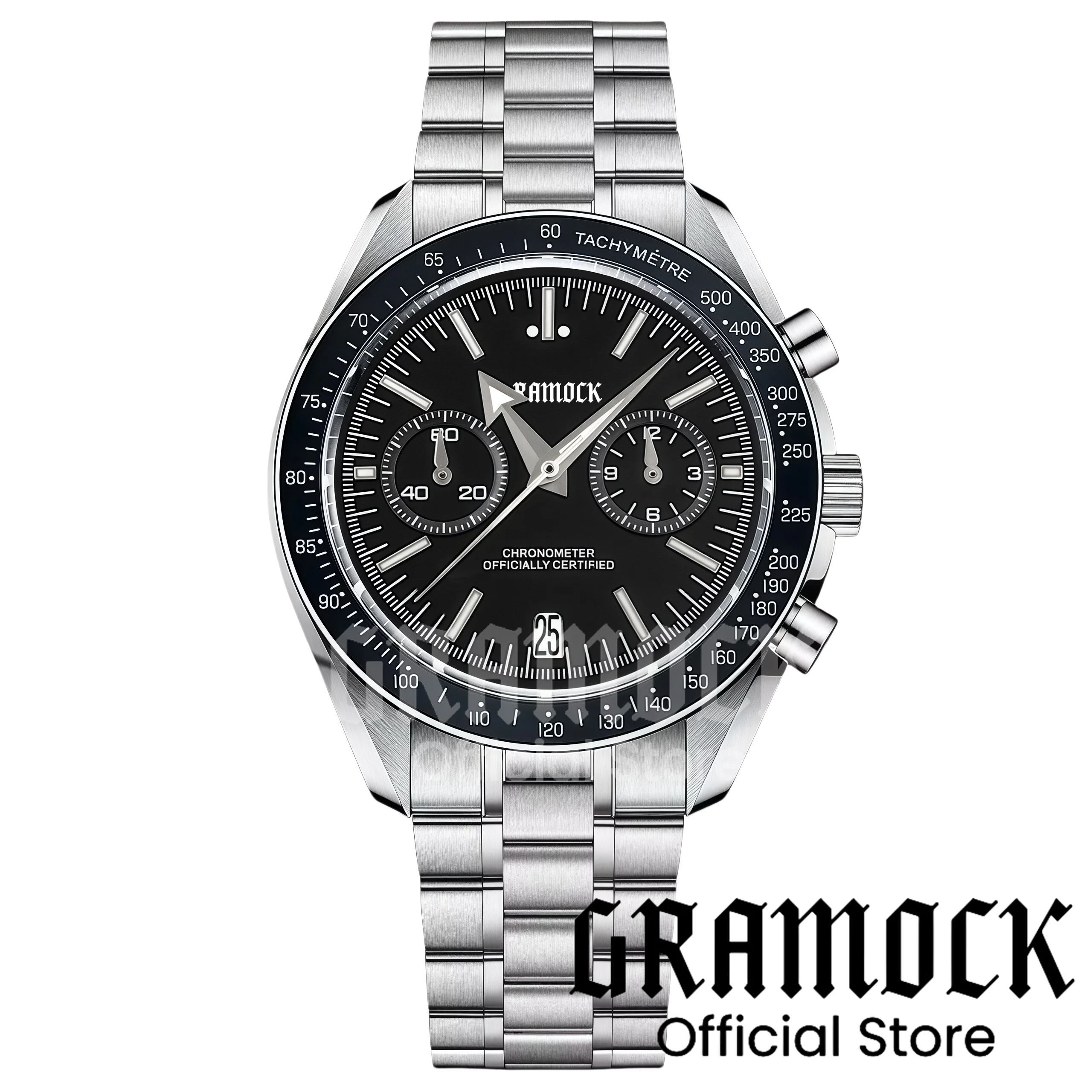 2025 New Gramock Design Broad Arrow Hands Moon Watch Retro Luxury Quartz Watches For Men Stainless steel Sport Chronograph Men