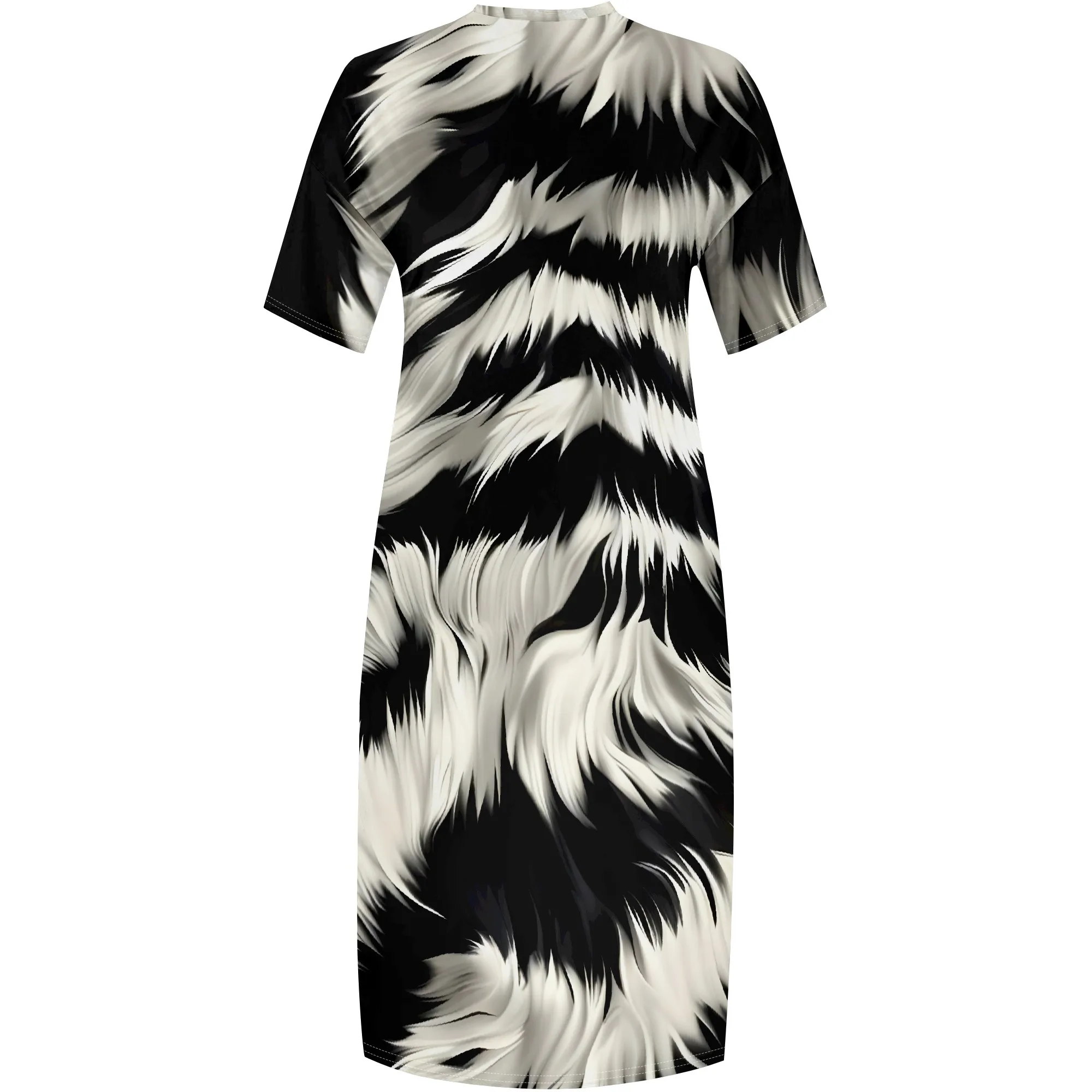 여성을위한 Nupusa 모피 프린트 드레스 플러스 사이즈 여름 캐주얼 V 넥 짧은 소매 맥시 드레스