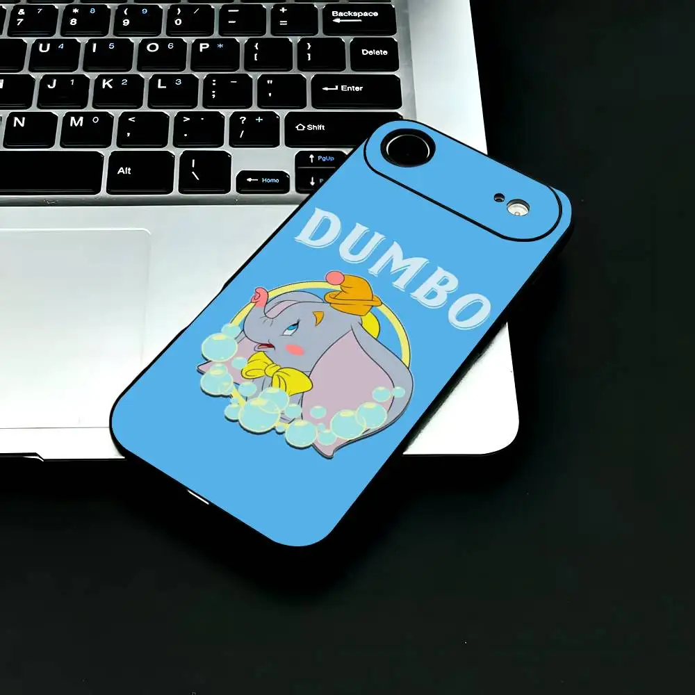 لطيف الكرتون دامبو حالة الهاتف أزياء الأسود متجمد TPU حالة الهاتف لفون 12-17. تصميم مطلي بالرش بالأشعة فوق البنفسجية، مضاد للسقوط يوميًا