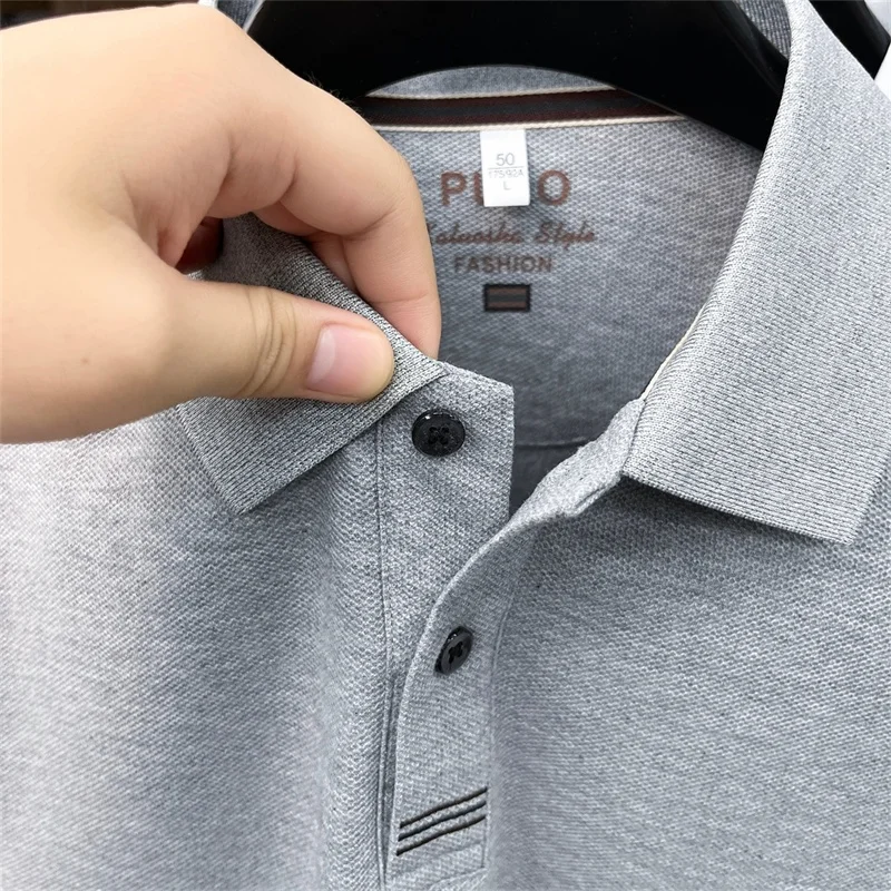 Herbst Neuheit: Herren Langarm-Poloshirt, Einfarbig mit Stickerei, 100% Baumwolle, Lässige Mode-Herrenbekleidung – Detail 19