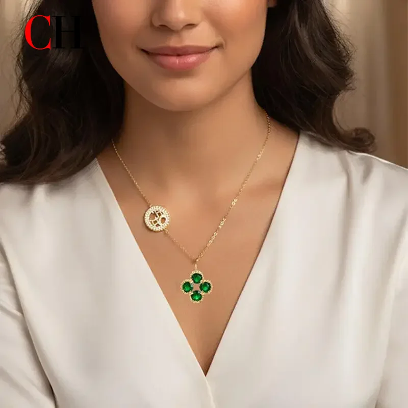 

Аксессуары для косплея CH Clover: Двухслойный кулон с позолотой, полый орнамент в виде дерева, зеленый синтетический нефрит, реквизит для костюма в стиле хоррор