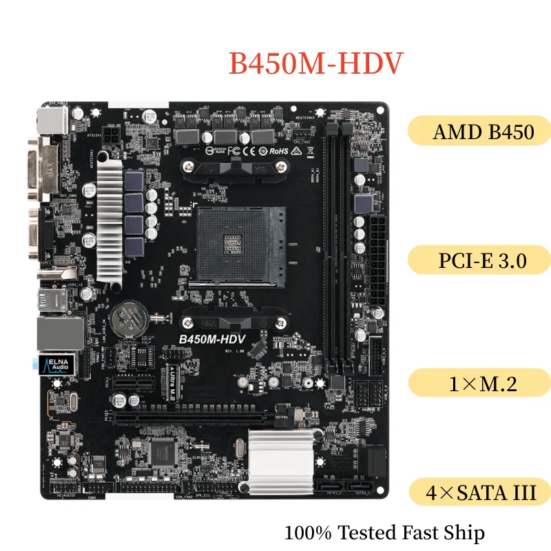 

B450M-HDV For Asrock B450M-HDV R1.0 Motherboard 32GB Socket AM4 DDR4 Micro ATX Mainboard 100% Tested Fast Ship