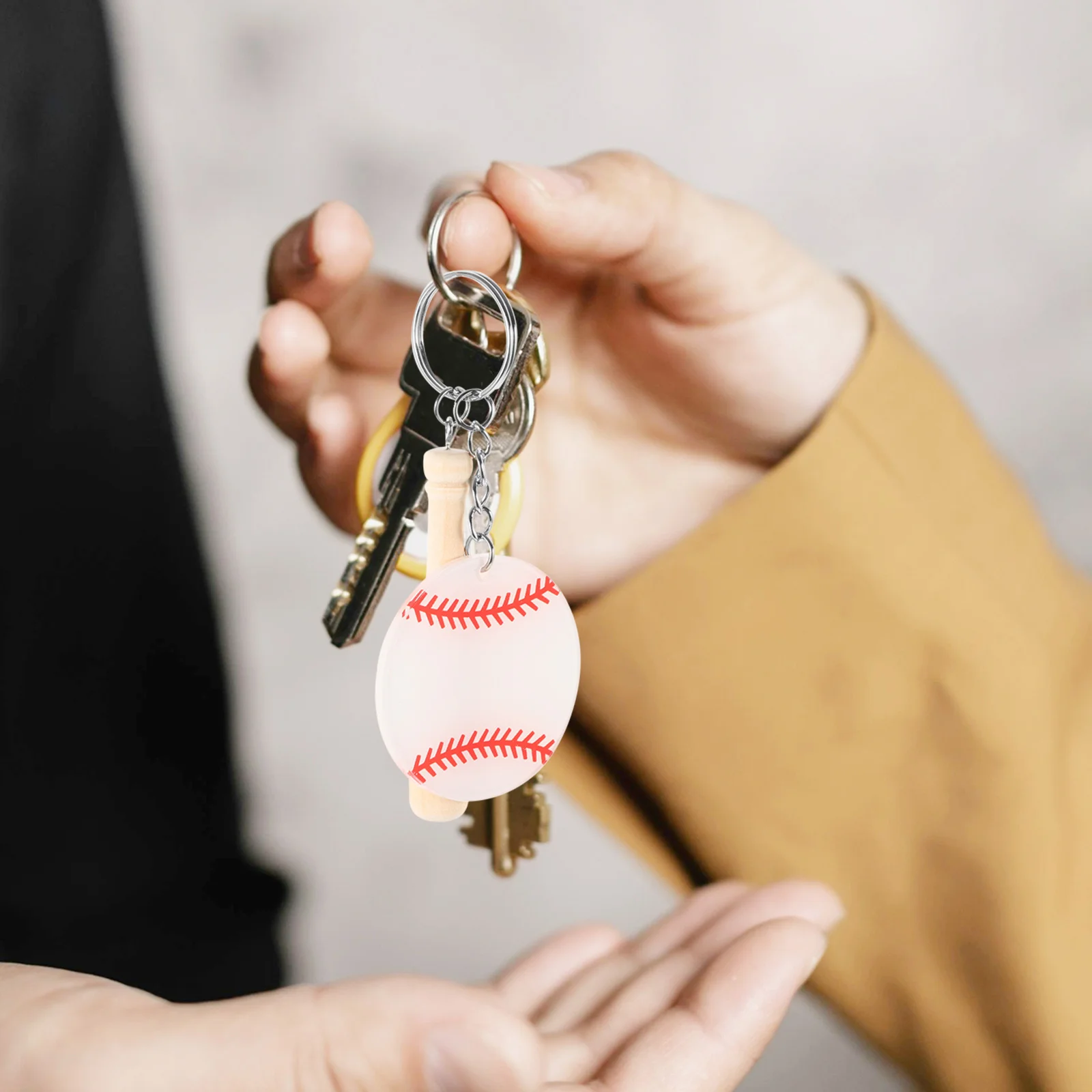 

10Pcs Baseball Keychain Acrylic Wood Material Smooth Finish Fine Craftsmanship Key Ring Pendant for Bag Backpack Decoration