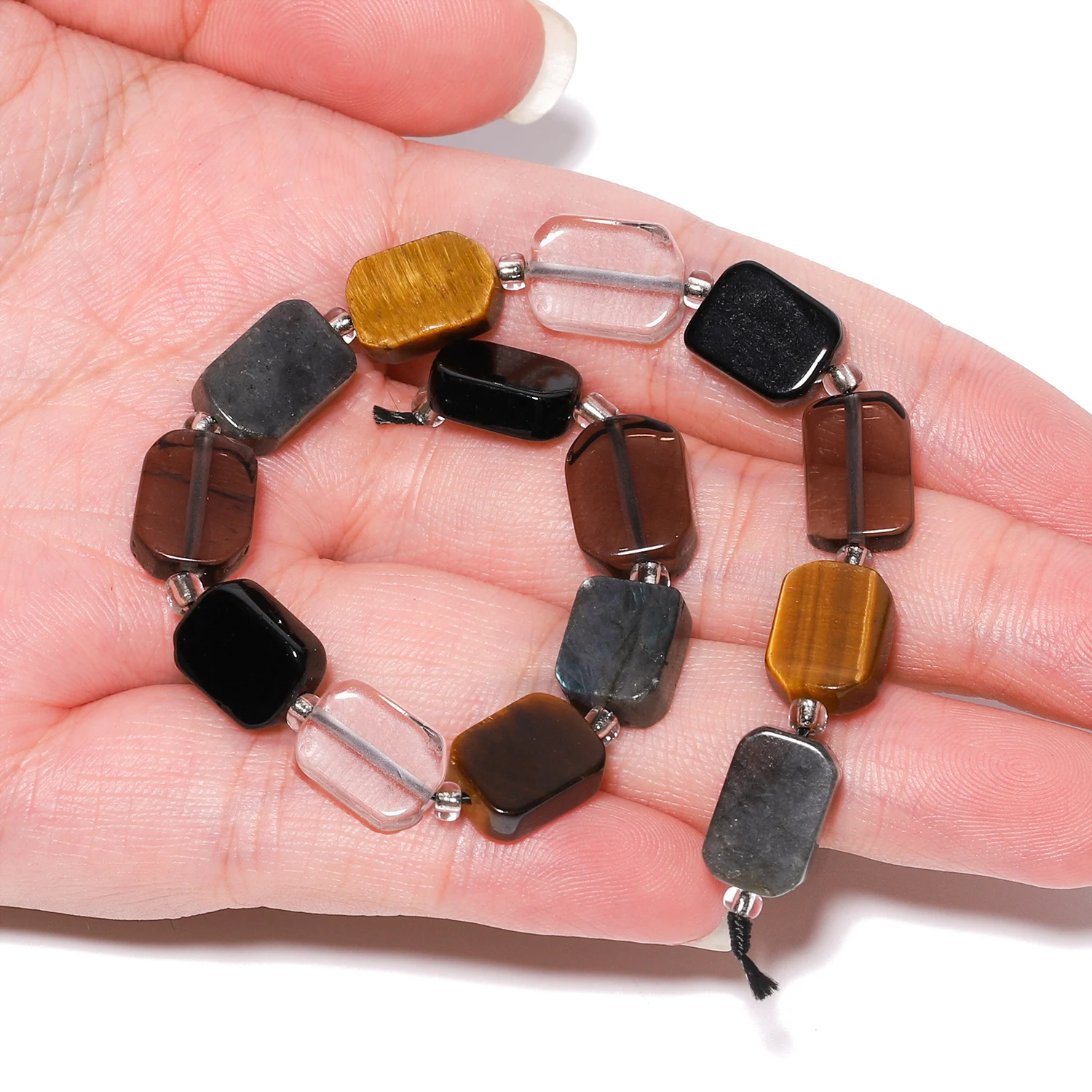 Natural Stone Beads Tiger Eye Clear Quartz Loose Rectangle Beads for DIY Reduce Anxiety Stress Bracelet Jewelry Making 7.5''