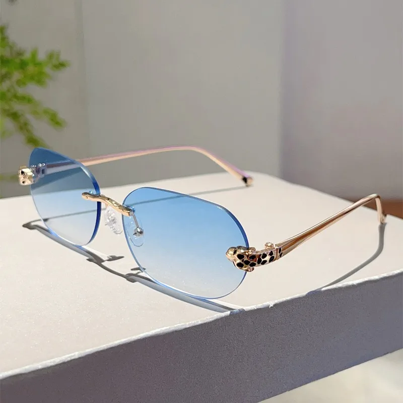 

y2k Brand Designer Luxury Rimless Sunglasses Women For Men 2025 Vintage Punk Sun Glasses Popular Metal Leopard Head Shade UV400