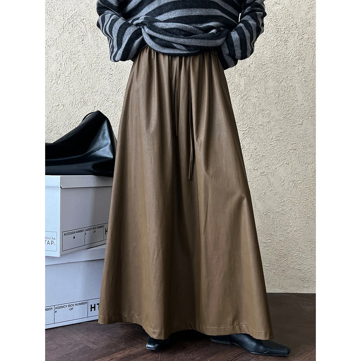 Women Clothes Fashion Casual Vintage PU Leather Skirt 2024 Autumn New Girls Simple Temperament Gentle All Match Long Skirt