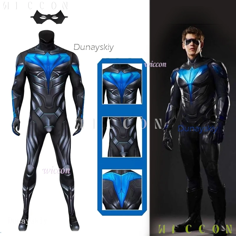 

Disfraz Halloweeen подростковая игра Titans NightwingTV Onsie супергерой Грейсон косплей комбинезон костюм повязка на глаз ролевая игра взрослые дети Z