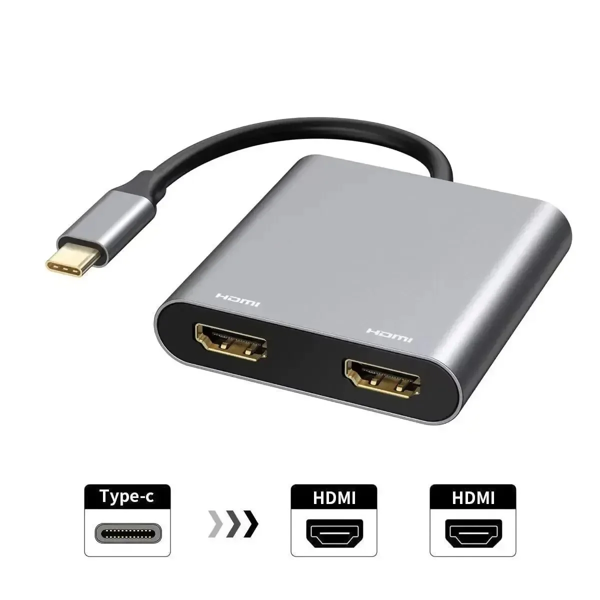 HDMI Splitter USB C zu Dual HDMI Adapter 4K HD Hub 60W kompatibel mit HDM Konverter Kabel für MacBook Samsung Galaxy Konverter