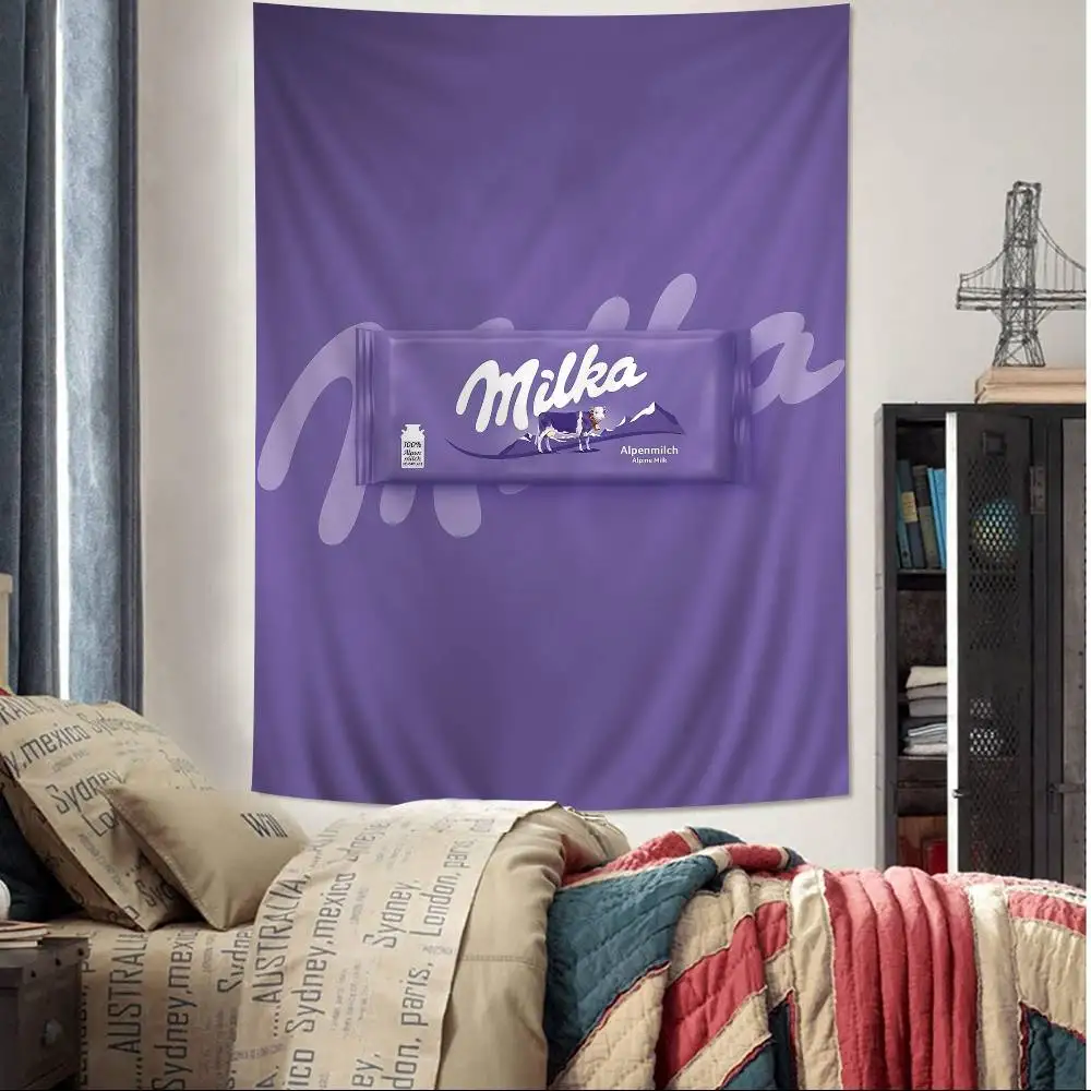 Chocolate LOGO M-Milka Anime Tapestry Hippie Flower Wall Carpets Dorm Decor Cheap Hippie Wall Hanging