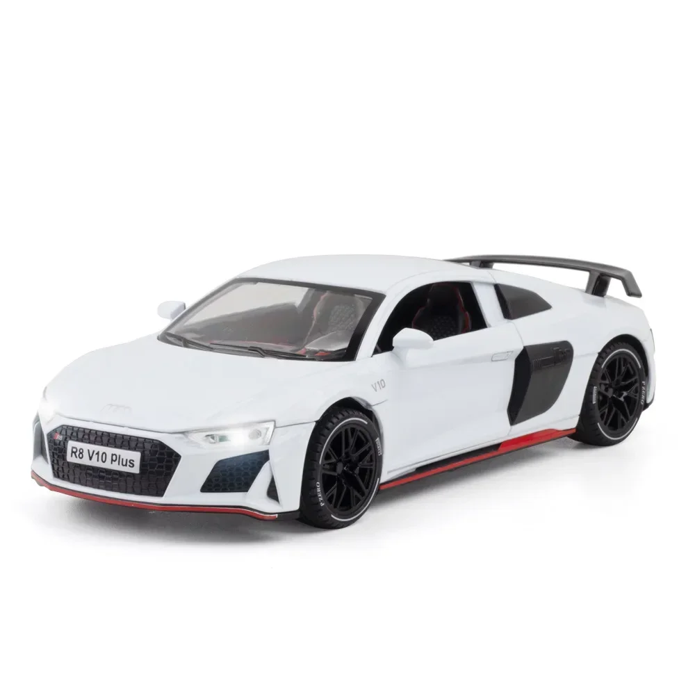 AUDI R8 V10 Plus-Modèle de voiture de sport en alliage moulé sous pression, voiture de course, jouet en métal, simulation sonore et lumineuse, cadeau pour enfants, C66, 1:24