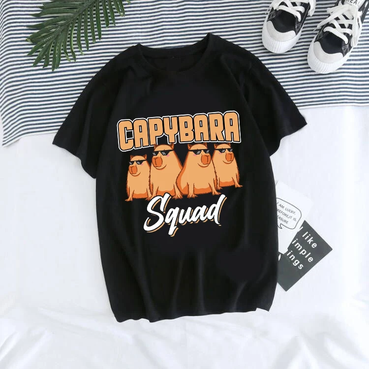 Women Capybara T Shirt Unisex Cartoon Manga Kawaii Tops T-shirt Funny Animals Fashion Tees Casual Harajuku Graphic Tshirt Female