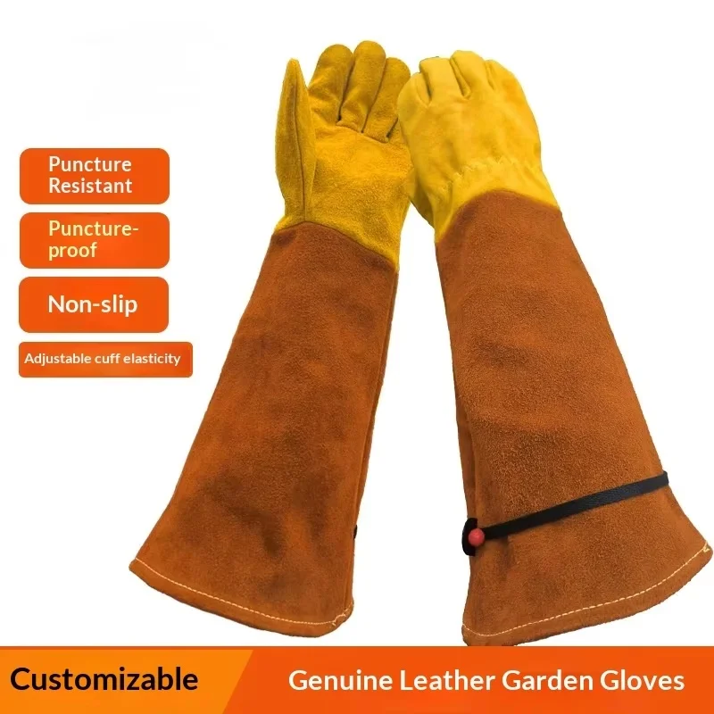 Rose Pruning Stab-resistant Anti-prick Anti-slip Soft Cowhide Adjustable Outdoor Gardening Gloves