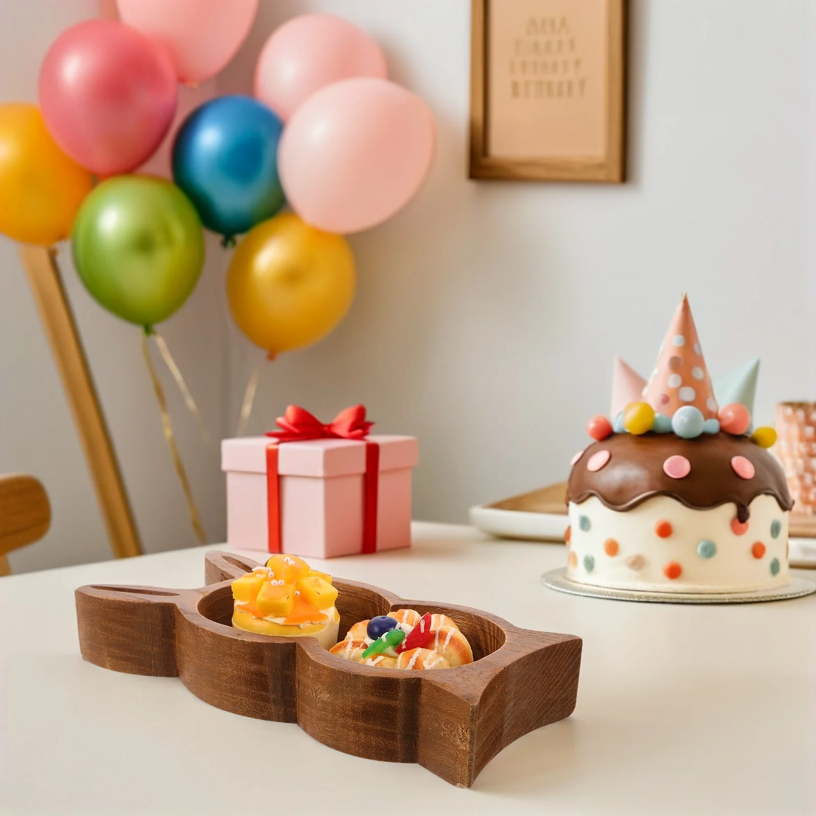 

Rabbit Shaped Wooden Serving Tray Easter Bunny Snack Platter 27.5x12.3x4.5cm Rustic Charcuterie Board Candy Cookies Dessert