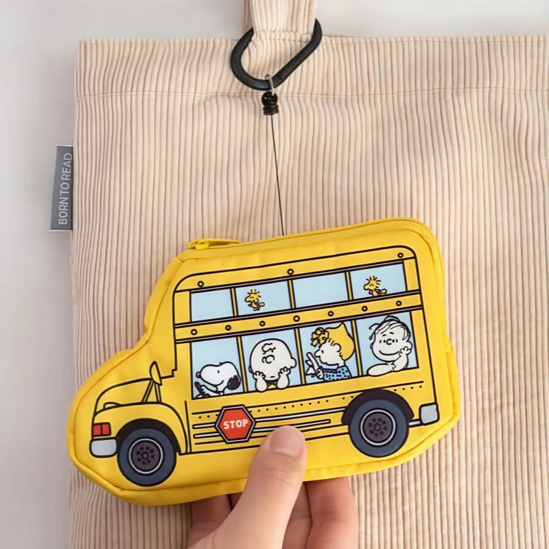 Peanuts Snoopy Cartoon Dog School Bus Mini Bag Cute Earphone Case Multifunction Card Holder Coin Purse Backpack Pendant Gift