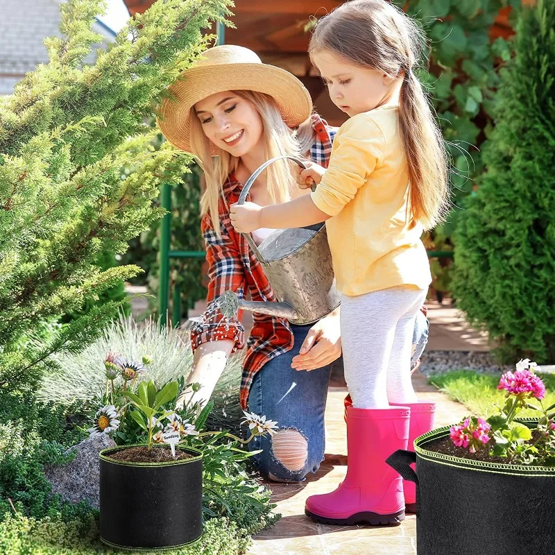 2 & 5 Gallon Thickened Nonwoven Grow Bags, Aeration Fabric Plant Pots with Handles for Garden