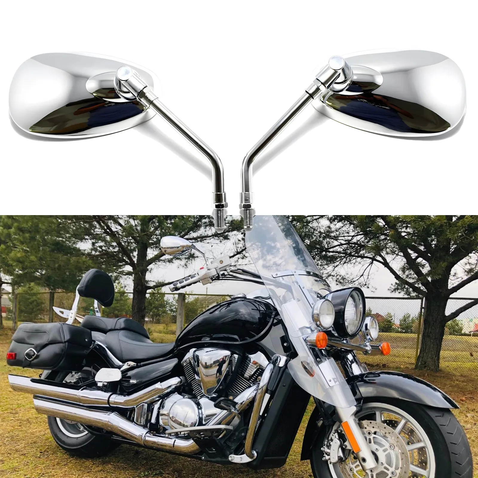 

For Suzuki Boulevard M109R M50 Motorcycle Rear Rearview Side Mirrors Chrome 10mm