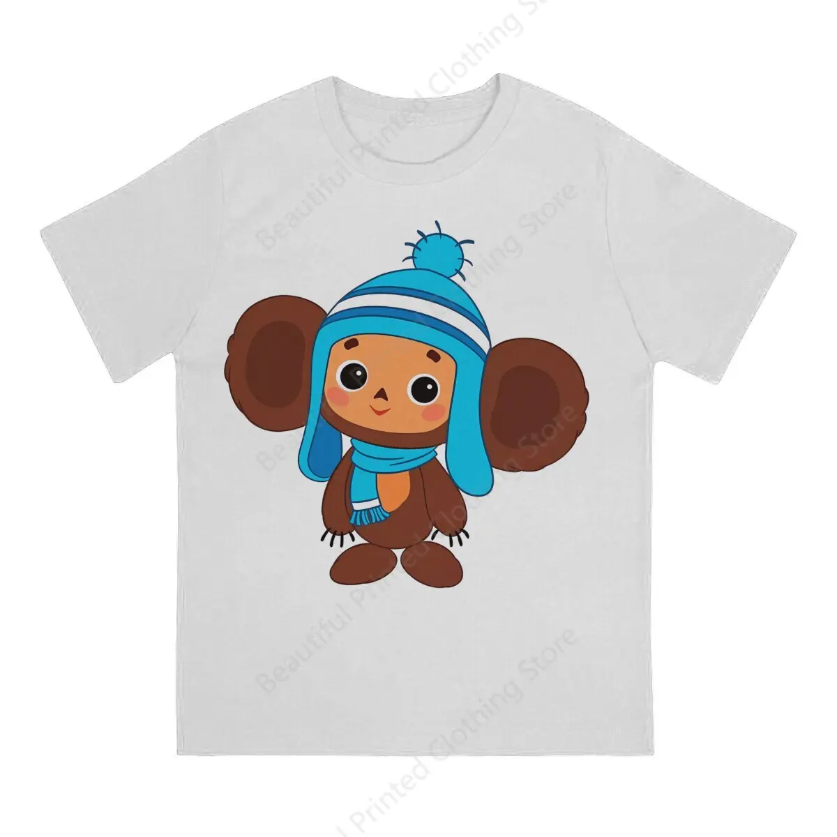 Russian Cartoon Couple T-Shirt Cheburashka Cute Cartoon Funny Printing T-ShirtsO-Neck Breathable Tee Cotton Fun Tees