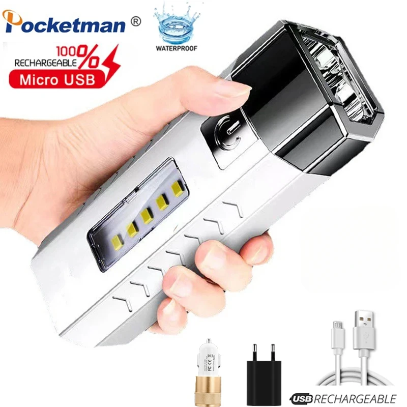 

LED Handlight USB Rechargable Flashlight Built in Battery Powerful Torch Can Be Used As A Power Bank Outdoor Waterproof Lamp